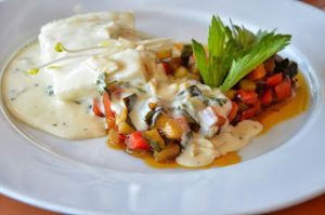 Bourride fish ragout with vegetables and aïoli