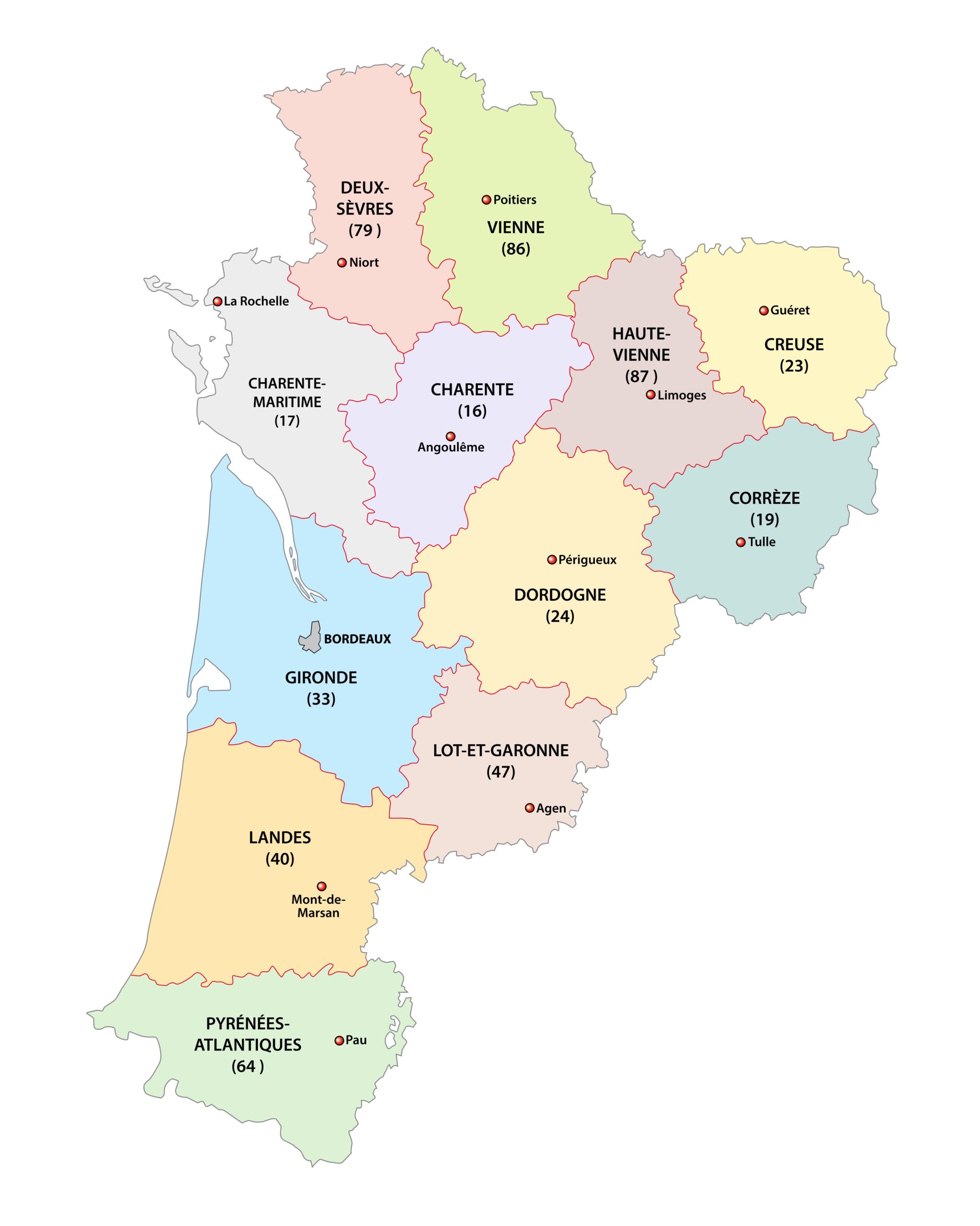 Department map of Nouvelle Aquitaine