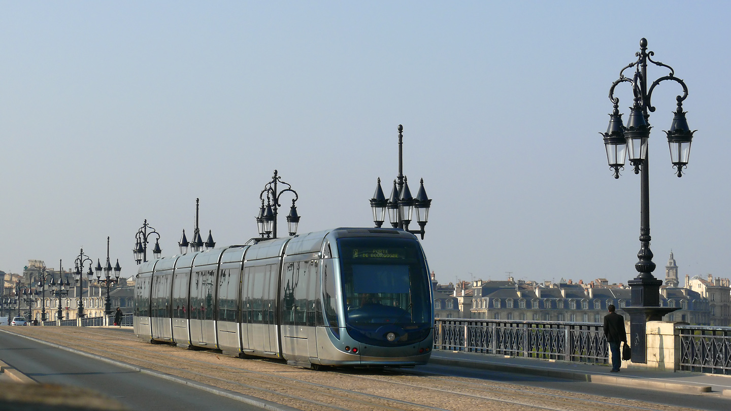Bordeaux tram crossing the Pont de Pierre