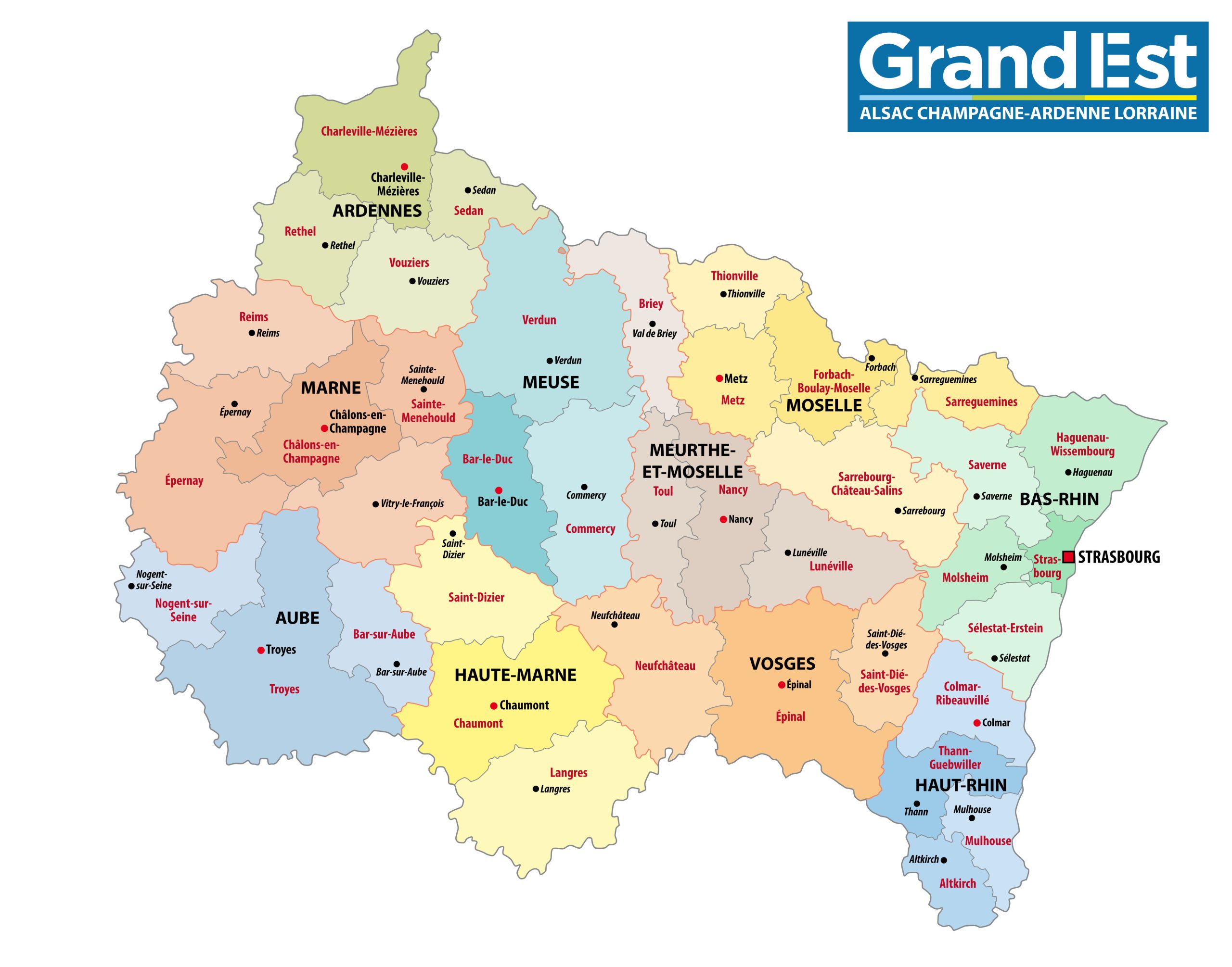 Grand Est map of departments