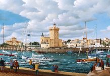 Le Vendée Globe Painting of harbour scene of the Vendée Globe Yacht race