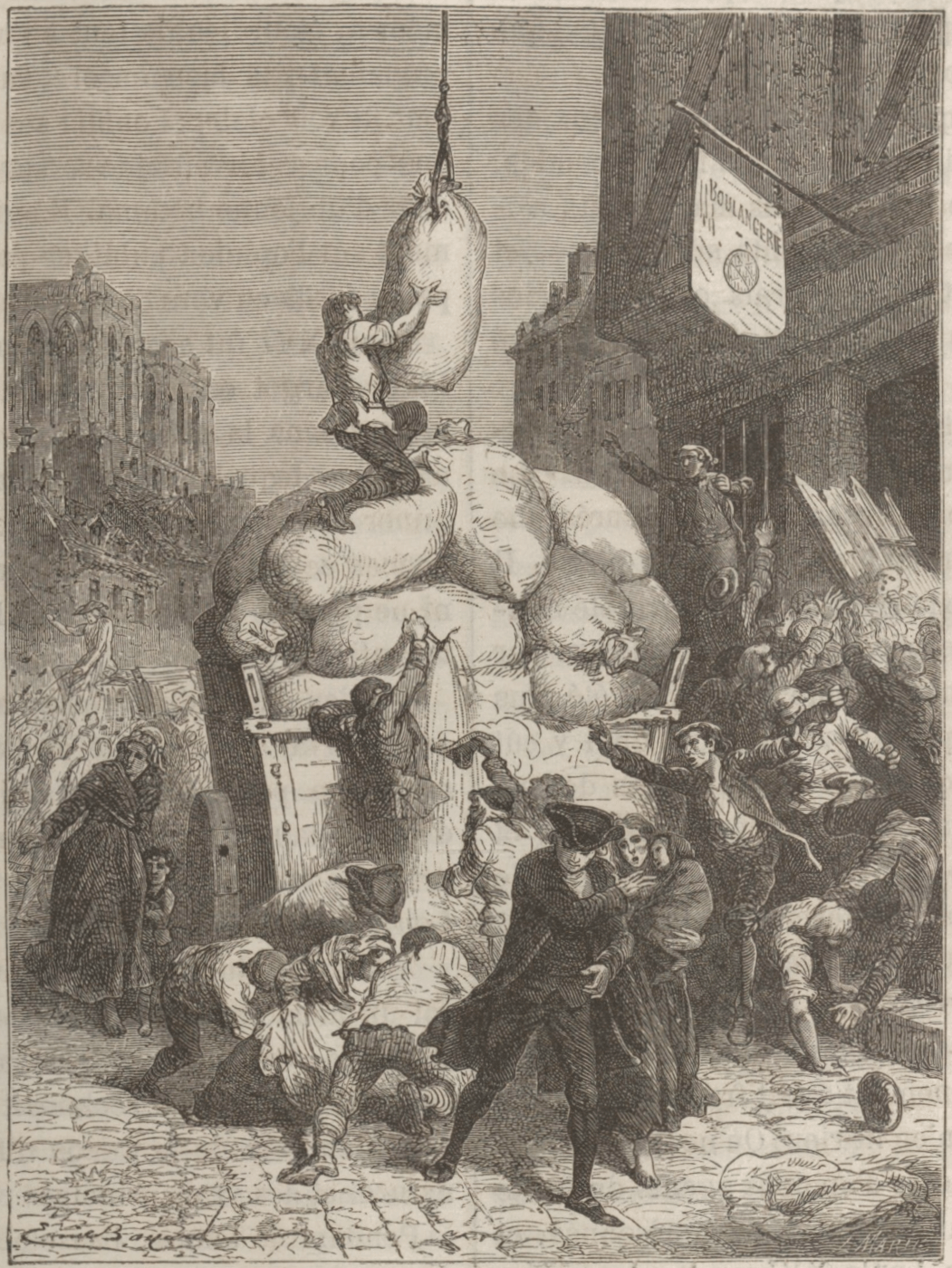 Pillaging of a flour convoy in Paris during the Flour War of 1775